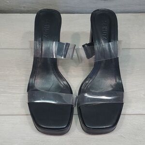 Schutz Black Heeled Sandals with Clear Straps Size 7.5